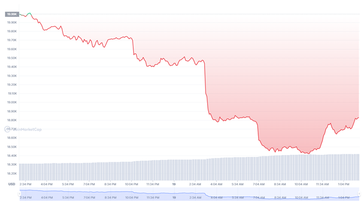 Bitcoin Sees A Steep Decline Over The Weekend, Falls Below $19k