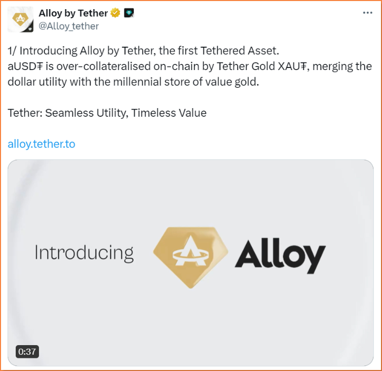 Tether Launches Gold-Backed Synthetic Dollar, Alloy (aUSDT)