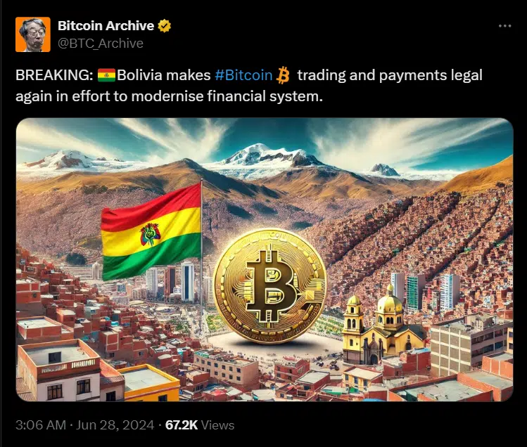 Bolivia Lifts Ban on Bitcoin and Legalizes Crypto Trading for Banks