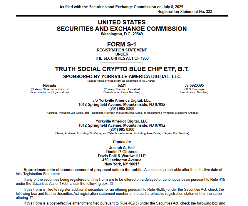 Truth Social Crypto Blue Chip ETF Filling