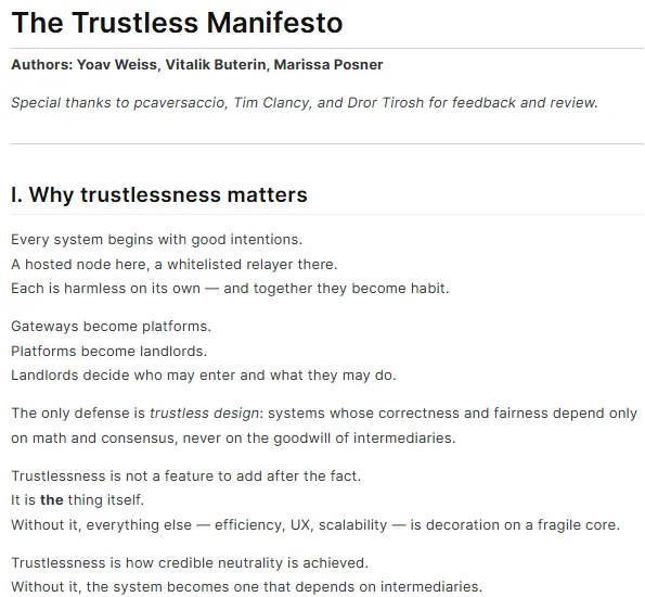 The Trustless Manifesto