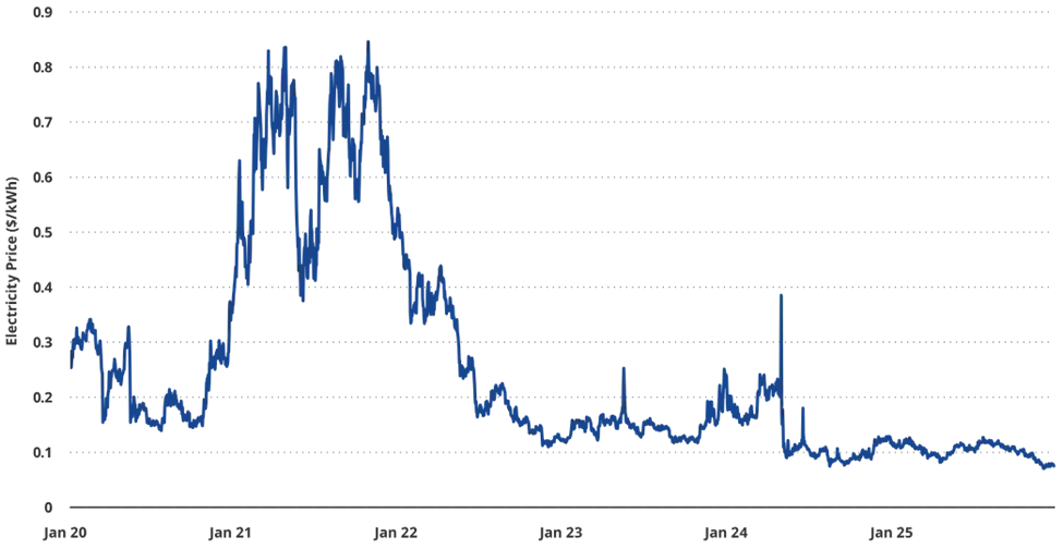 Electricity price flow data from January 2020 to January 2025