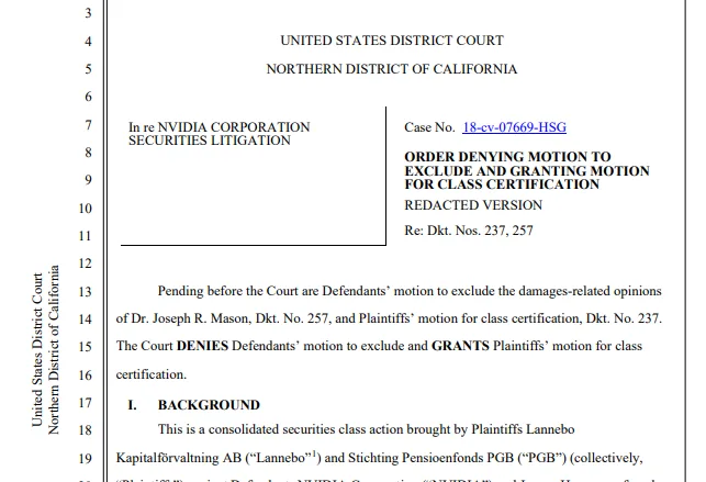 Nvidia Investor Class Action Tests Crypto Revenue Claims